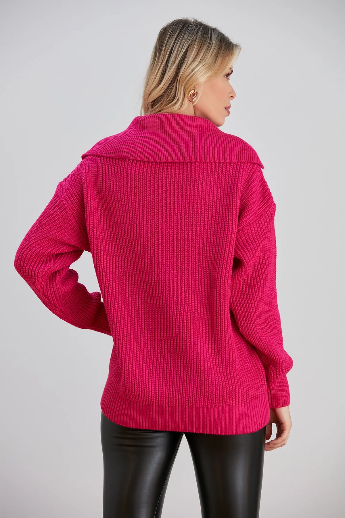 WIDE COLLAR OVERSIZE FUCHSIA JUMPER