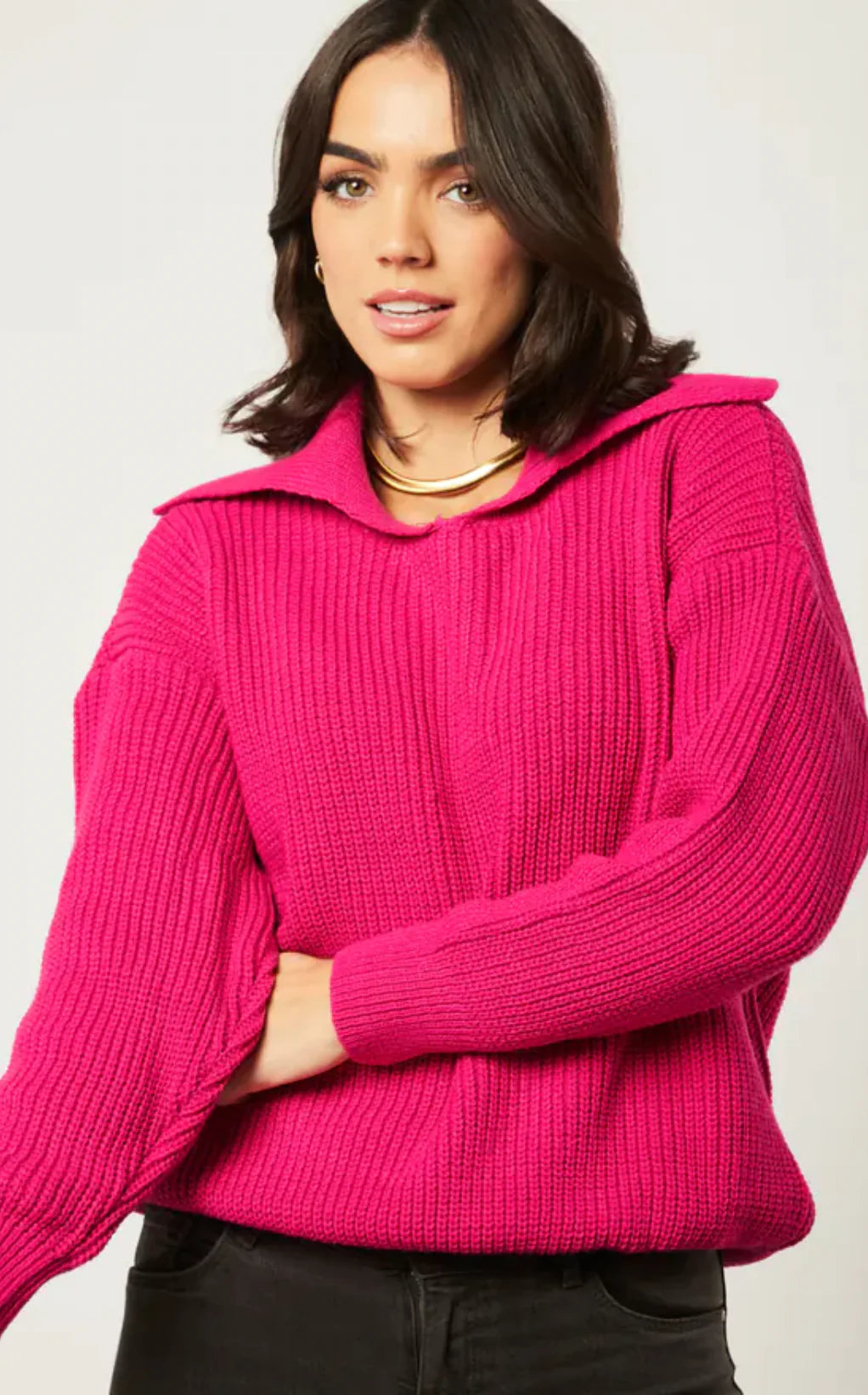 WIDE COLLAR OVERSIZE FUCHSIA JUMPER